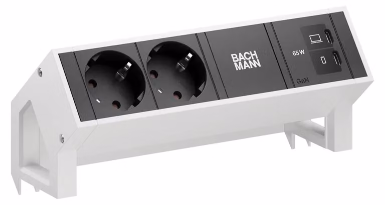 Scrivania BACHMANN DESK2, 2 prese CEE7/3, 1 porta USB-C con alimentazione da 65W, lunghezza 0,2 metri, colore RAL9010
