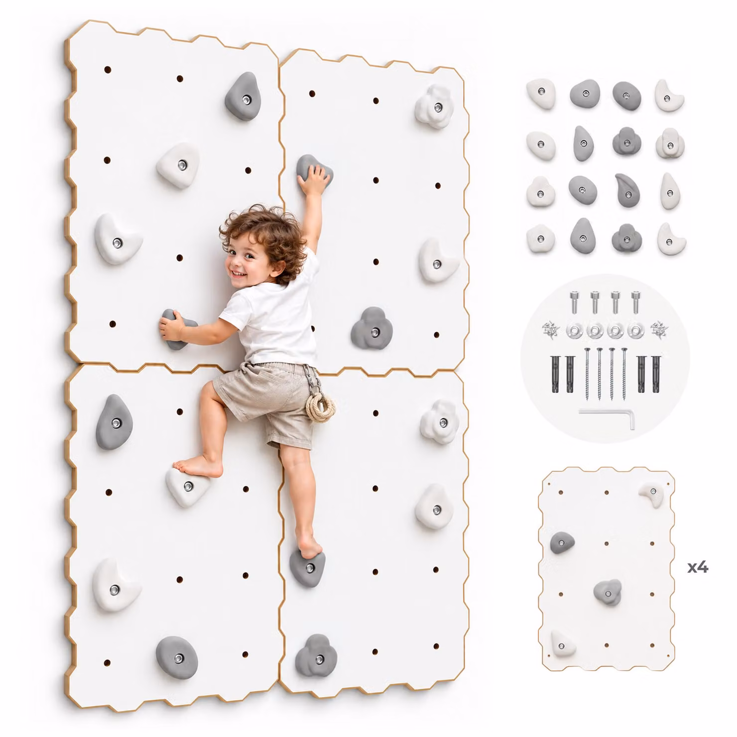 MAMOI® Parete da arrampicata per la stanza dei bambini, struttura da arrampicata e attrezzatura da gioco per interni, arrampicata con prese per bambini, pietre da arrampicata, torre da arrampicata + prese