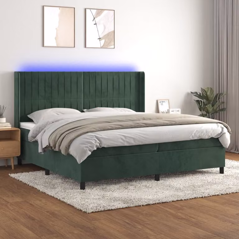 Maison Exclusive - Letto boxspring con materasso e LED verde scuro 200x200 cm velluto