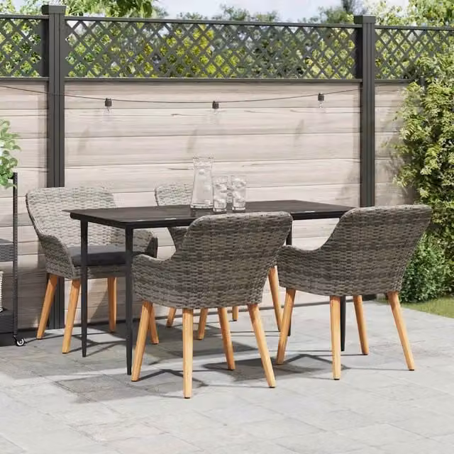 Set da Pranzo per Giardino con cuscino 5 pcs Grigio polyrattan