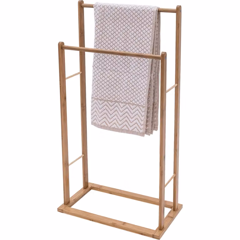 Portasciugamani autoportante a 2 posti Vestiamo Casa in bamboo marrone H 80 x L 41 x P 24 cm