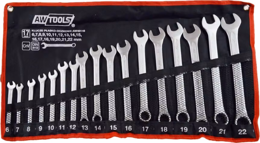 Set di chiavi aperte Awtools 17Elem. 6,7,8,9,10,11,12,13,14,15,16,17,18,19,20,21,22 Mm
