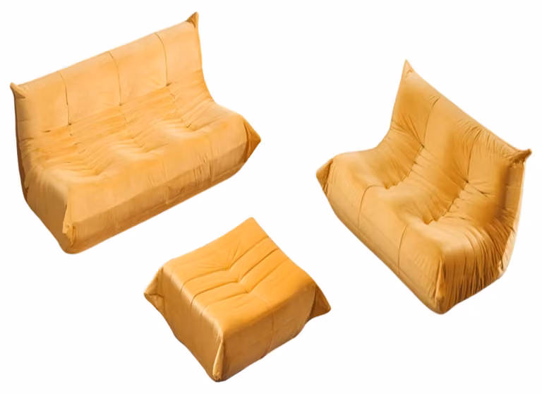 Oranges Wohnzimmer Set Edle Sofagarnitur Polsterhocker 2-Sitzer