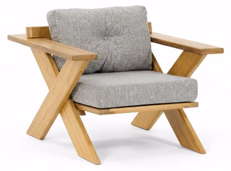 Sedia da giardino in stile moderno, grigia, con struttura in legno, comoda e morbida