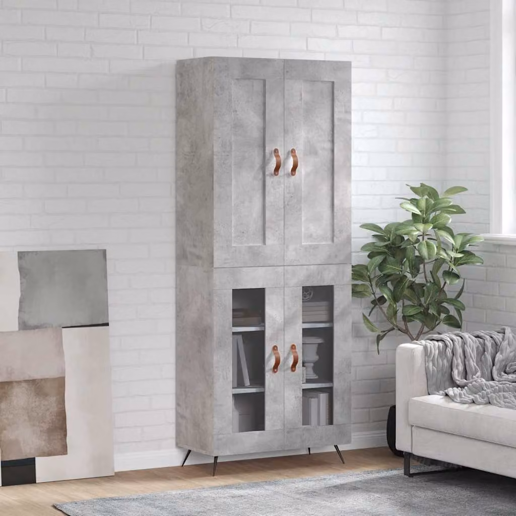 Credenza moderna vidaXL in legno e metallo grigio L: 69,5 cm, P: 34 cm, H: 180 cm