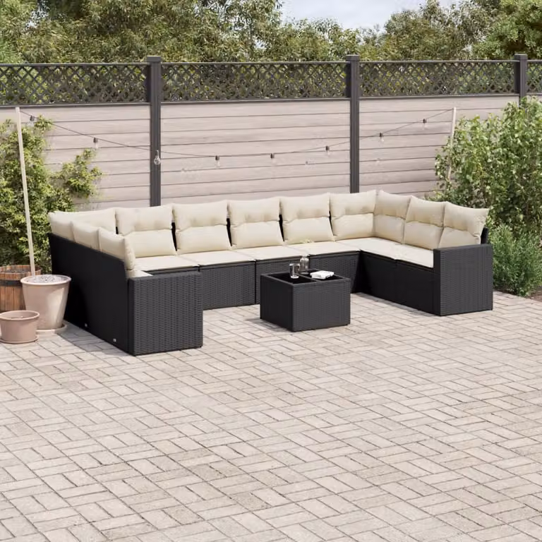 vidaXL Set Divani da Giardino 11 pz con Cuscini, Polyrattan e Acciaio Verniciato a Polvere, Nero e Bianco