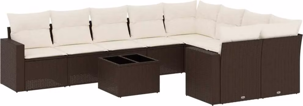 Set Divani da Giardino 10pz con Cuscini in Polyrattan Marrone