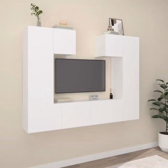 Set di Mobili Porta TV 6 pz-Credenza per TV Bianco in Legno Multistrato 142851