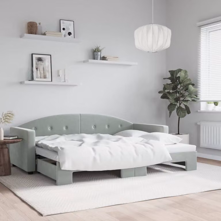 Divano Letto con Letto Estraibile vidaXL in Velluto Grigio Chiaro
