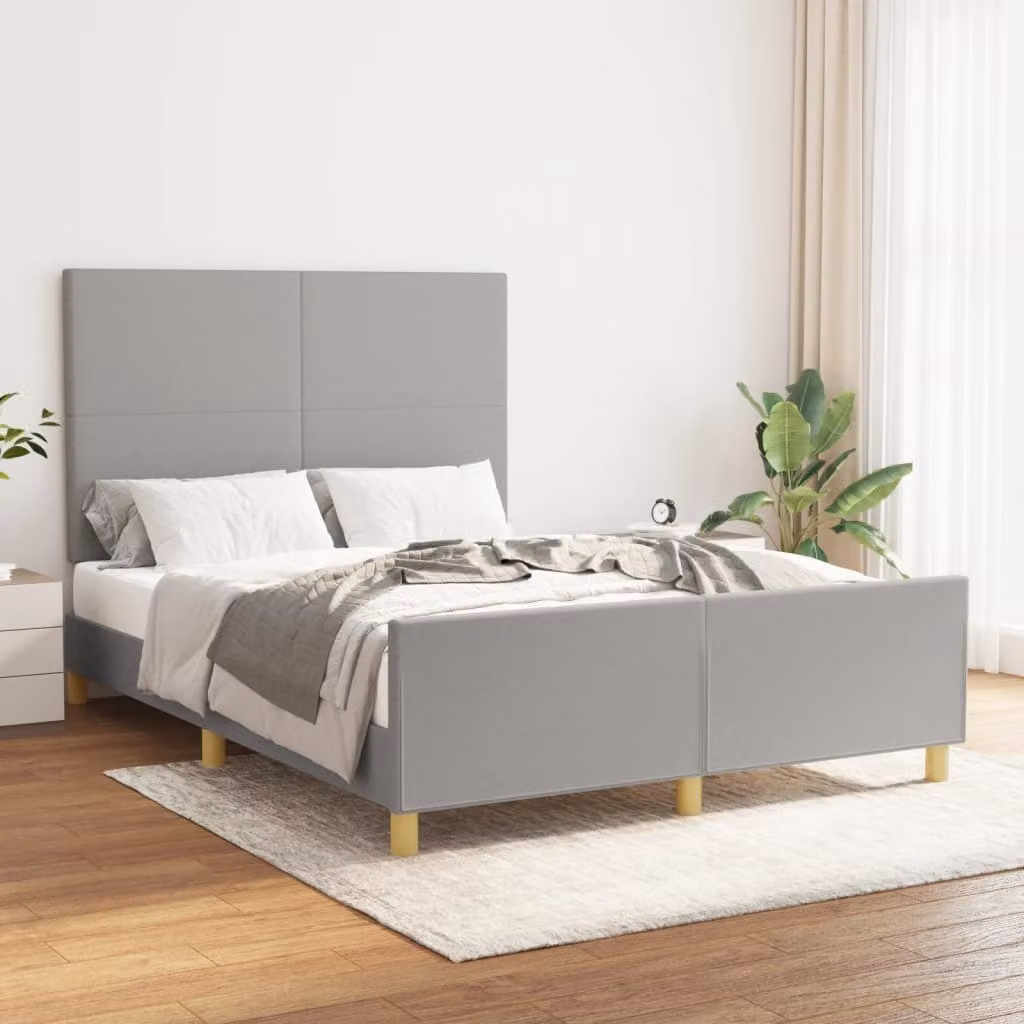 The Living Store Struttura letto con testiera in tessuto grigio chiaro 140x190 cm