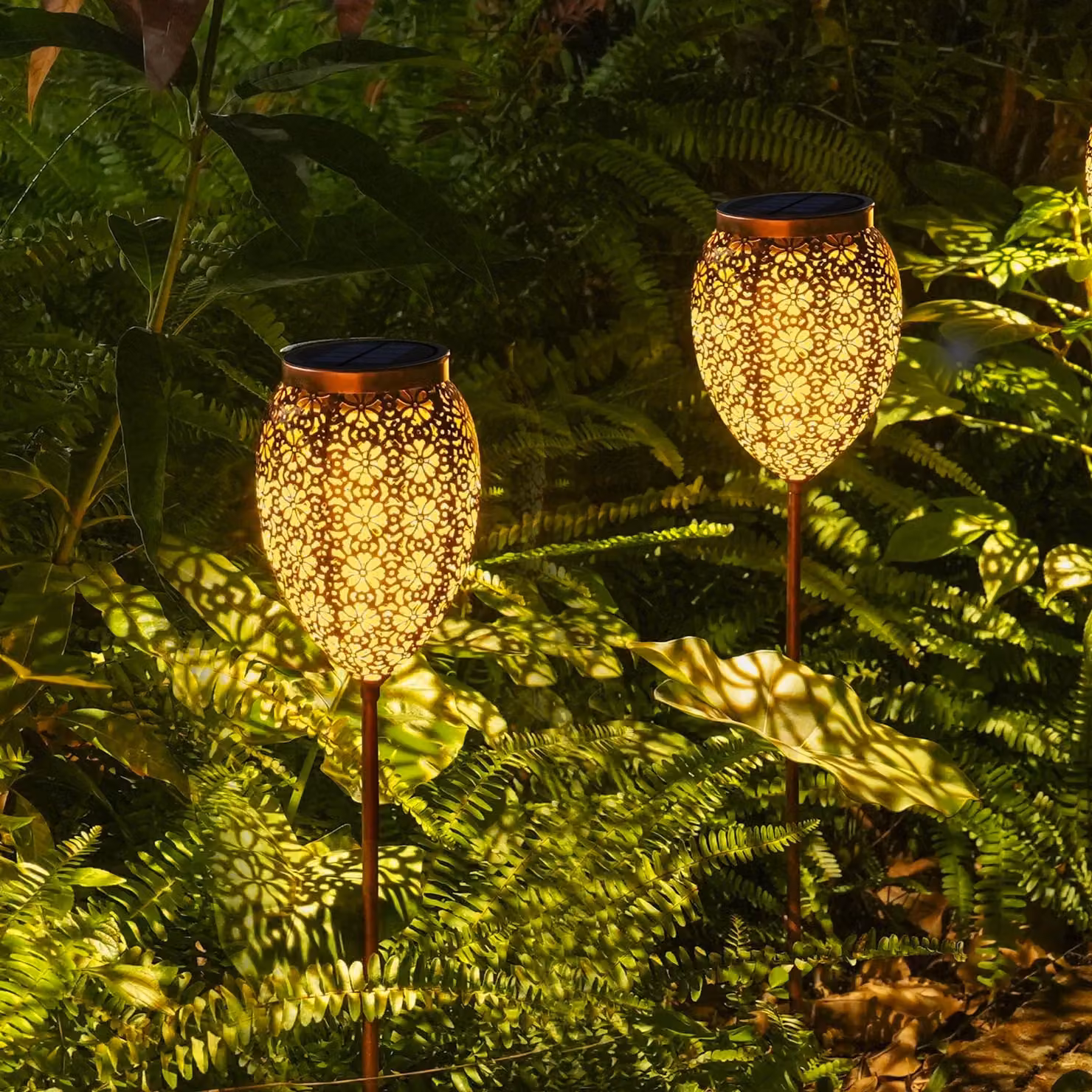 Lampade solari da giardino, confezione da 2, grado di protezione IP65, motivo floreale, 52/69 cm