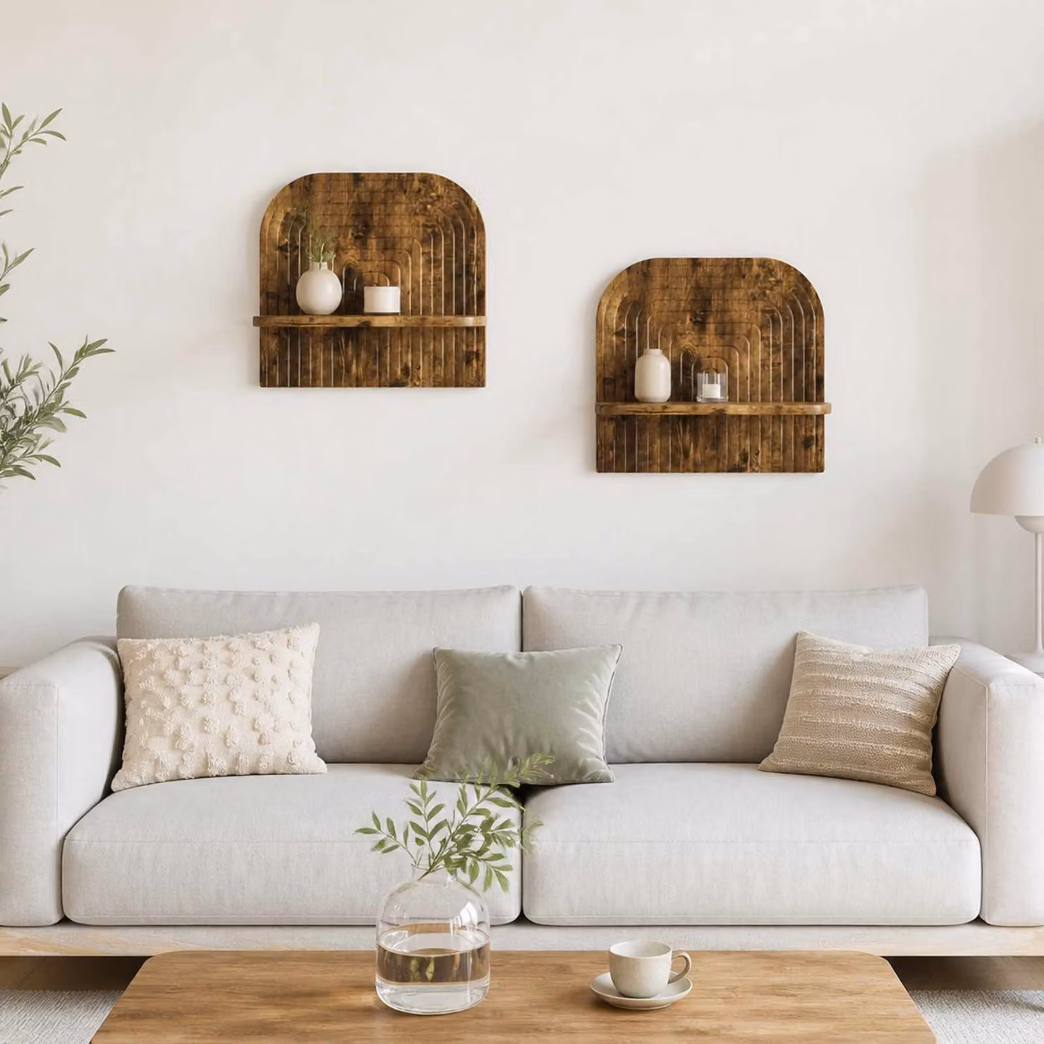 Set di 2 scaffali da parete moderni vidaXL in legno Rovere Fumo, L 41 cm x P 13,5 cm x H 37,5 cm