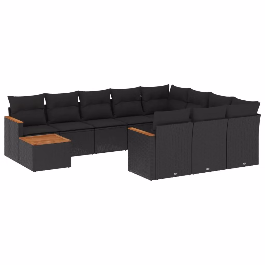 vidaXL Set Divani da Giardino a L 11 pz in Polyrattan Nero con Cuscini e Tavolino da Esterno – 2
