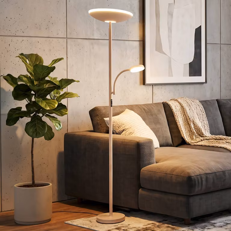 Briloner Lampada da terra Sira, dimmerabile, Crema / Ambra, Studio / Ufficio, Metallo, Moderno, Lampada da terra