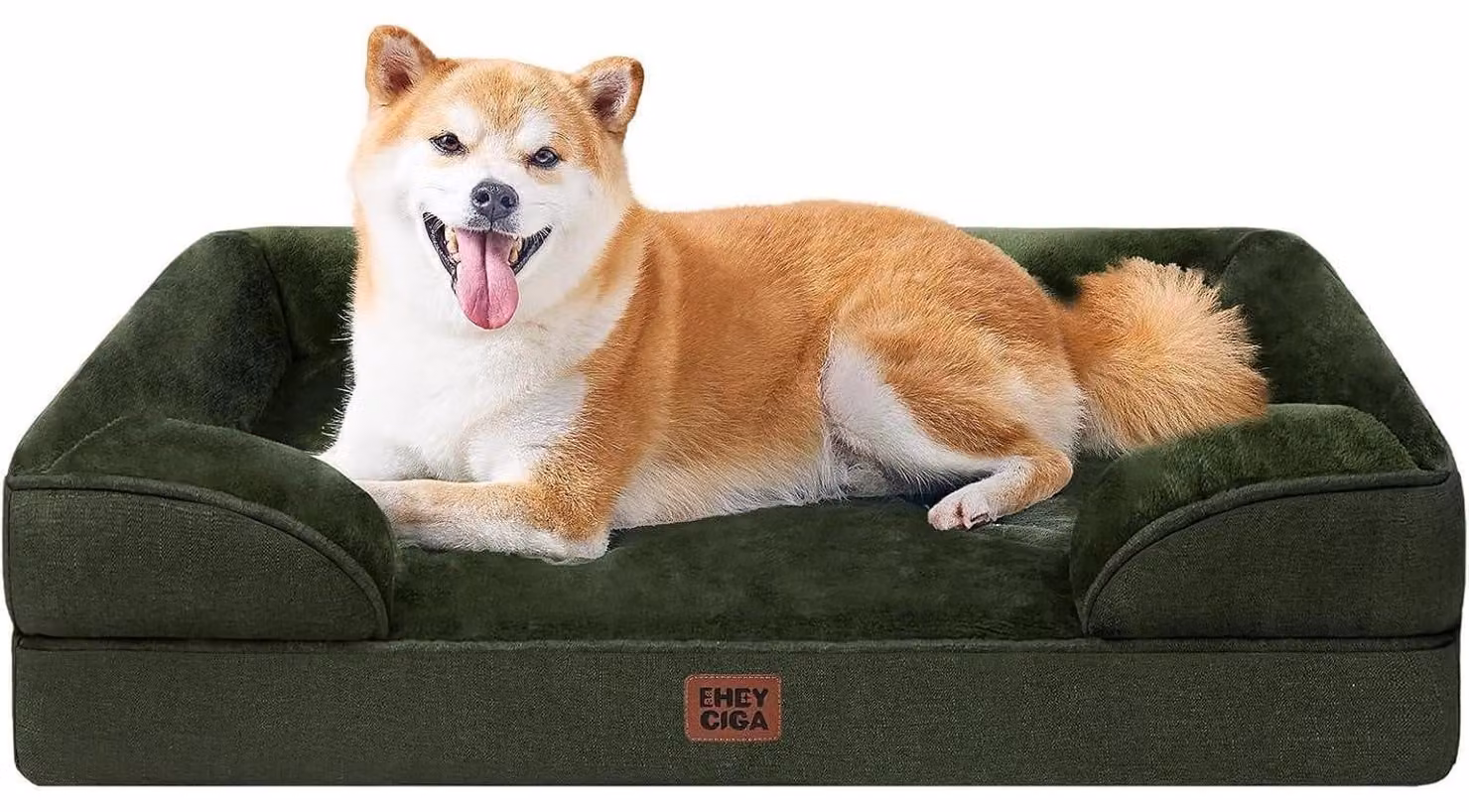 Cuccia ortopedica per cani, 91x68 cm, realizzata in memory foam, con bordo rialzato, colore verde scuro