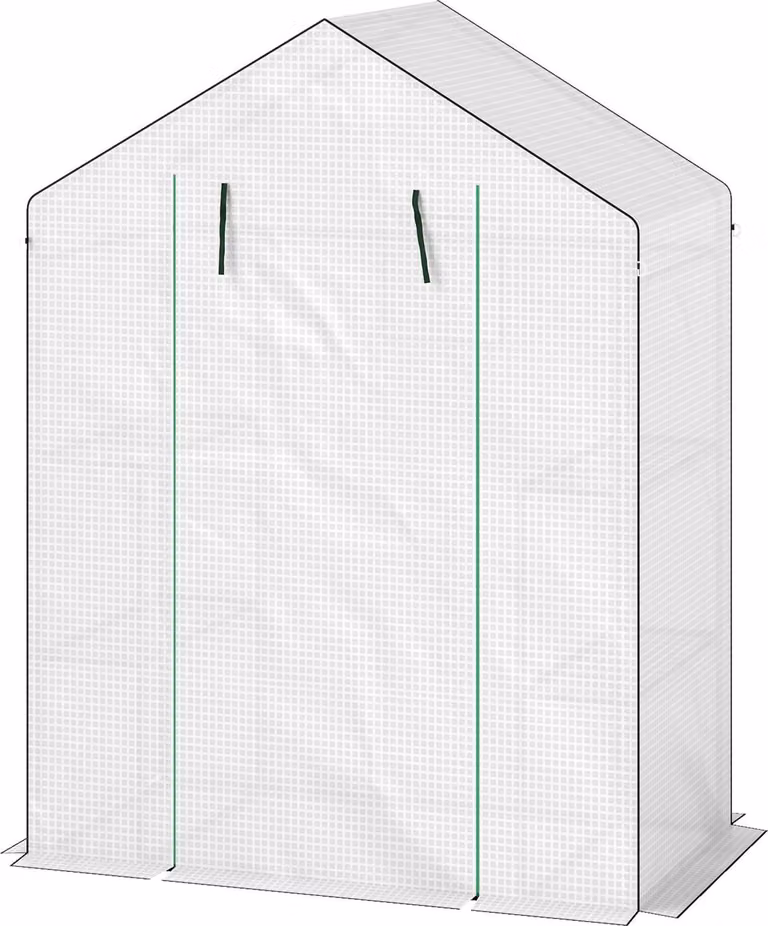 Serra con porta scorrevole, finestre, scaffali, serra in alluminio resistente all'inverno, serra per balcone, giardino, serra per pomodori 143 x 74 x 190 cm, serra per pomodori, verdure, bianco