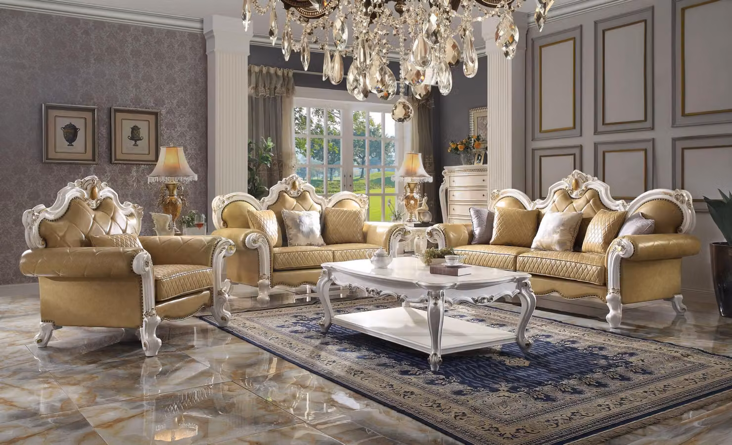 Klassische Sofa Garnitur 3+2+1 Sitzer Ledersofa Couch Leder 3tlg. Set Barock