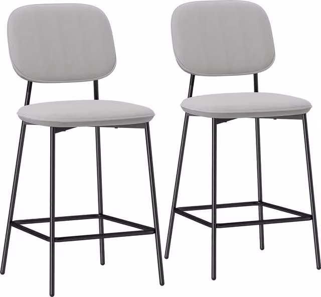 HOMCOM Set da 2 sgabelli da bar con poggiapiedi, rivestimento in velluto e gambe in acciaio per sala da pranzo, 45x49x102 cm, Grigio chiaro   Aosom Italy