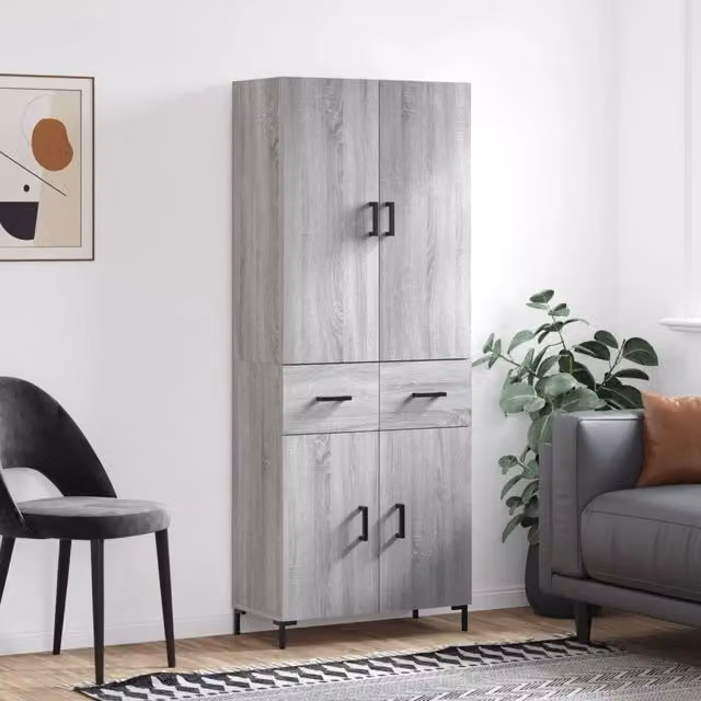 Credenza moderna vidaXL in legno e metallo, colore grigio, L: 69,5 cm, P: 34 cm, H: 180 cm