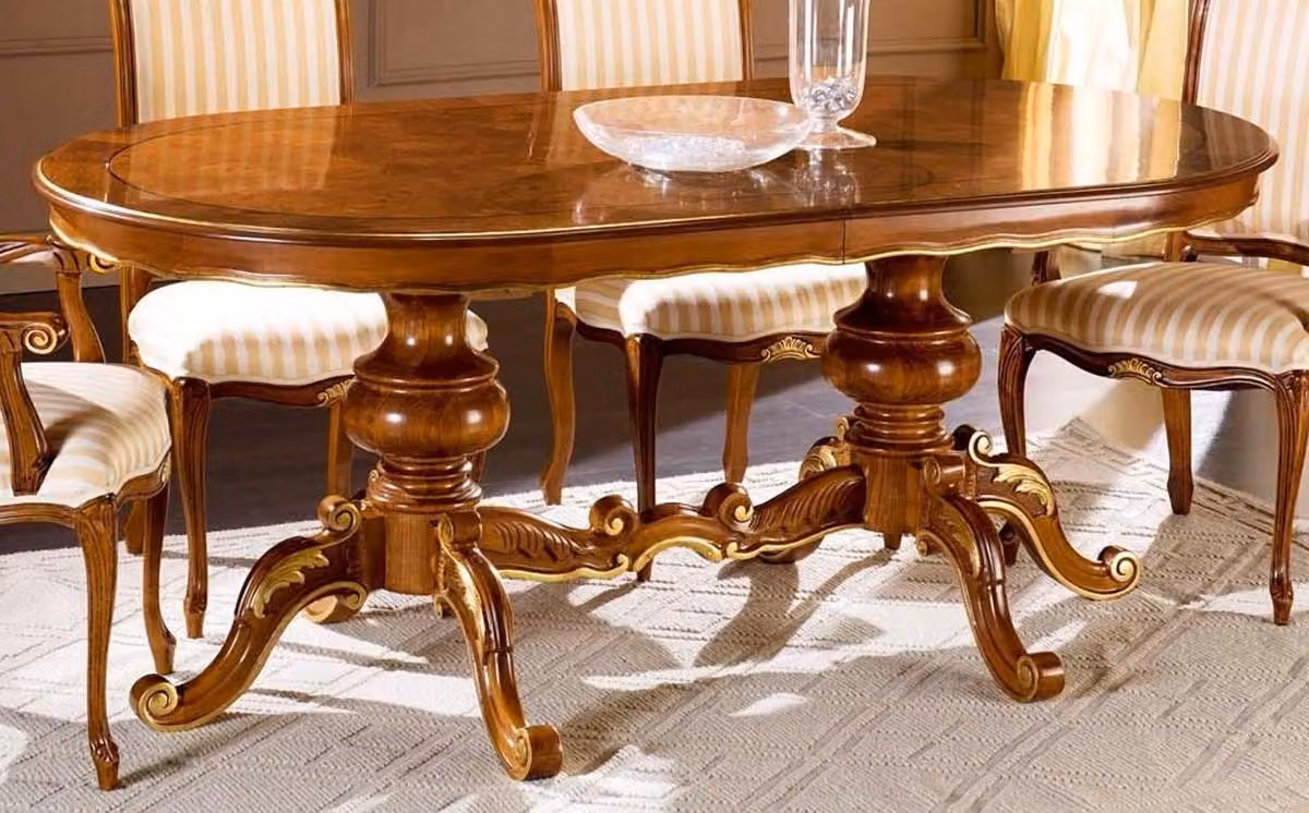 Casa Padrino - Tavolo da pranzo barocco marrone/oro - Tavolo da pranzo ovale allungabile in legno massiccio in stile barocco - Mobili da sala da pranzo barocchi - Qualità eccellente - Italy