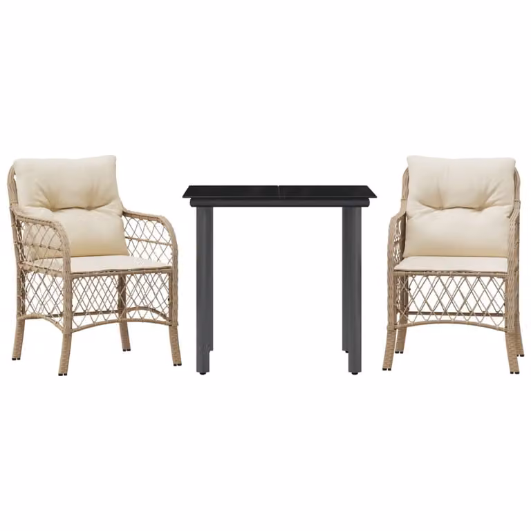 Set da Bistrò 3 pz con Cuscini Beige in Polyrattan