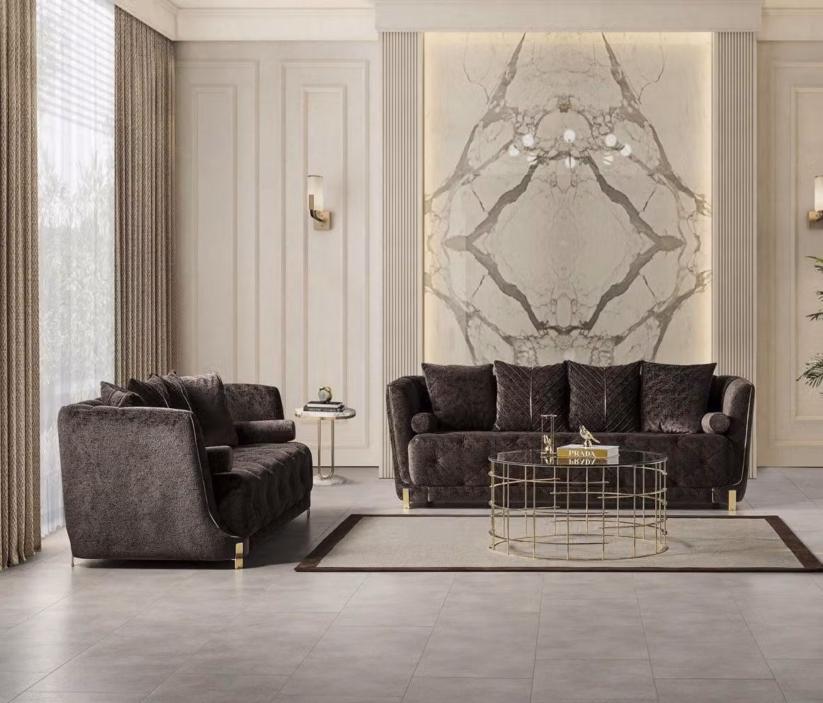 Modern Wohnzimmer 2x 3-Sitzer Sofas Luxus Polster Couchen Sitzmöbel Braun