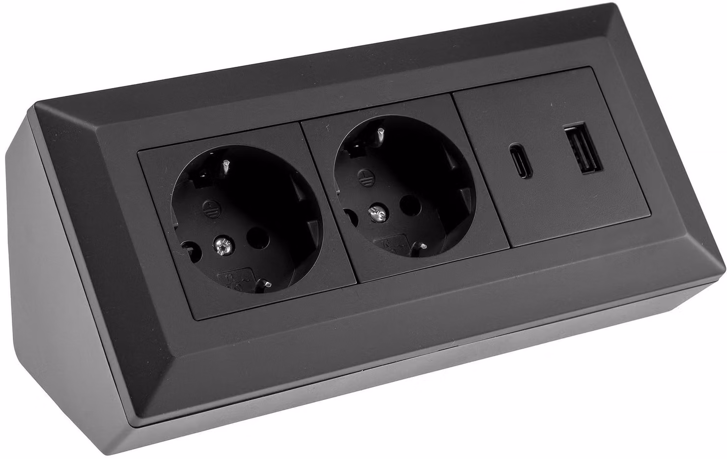 Blocco prese a 2 prese, USB-A, USB-C PD, nero
