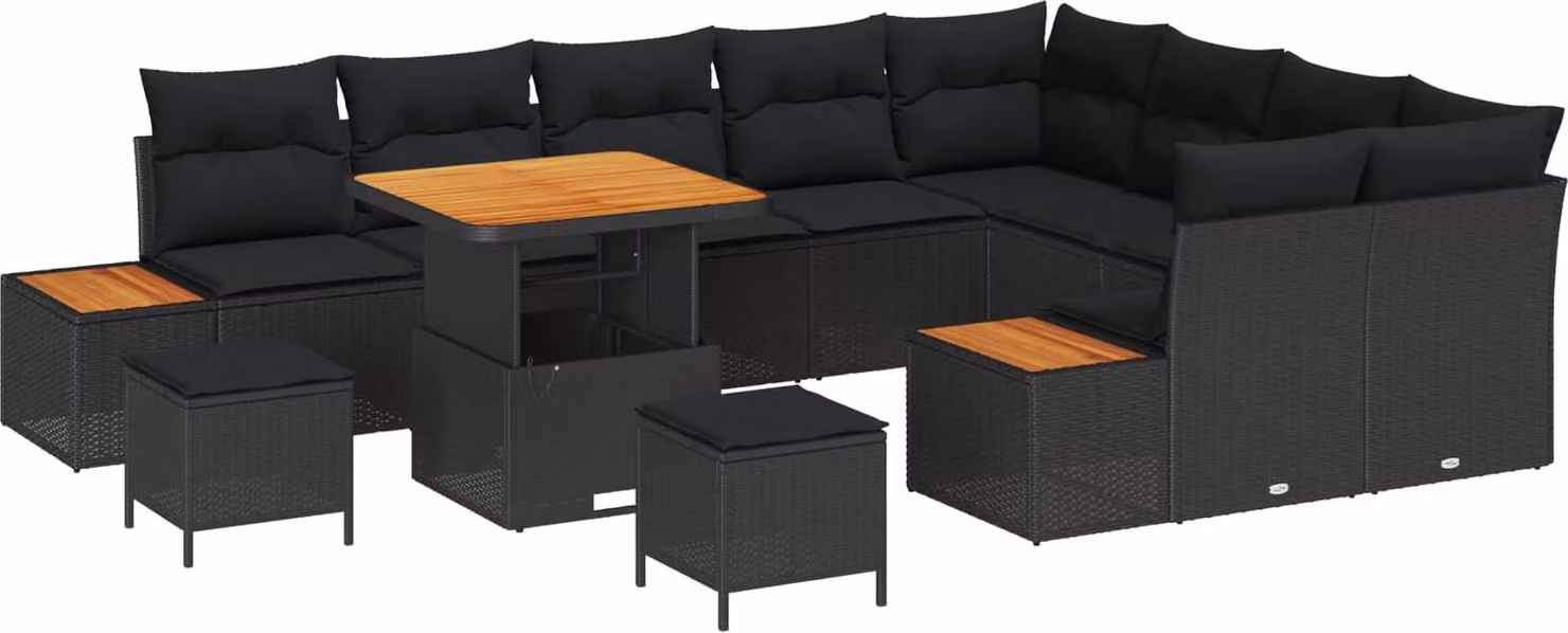 Set Divano da Giardino 12 pcs Nero polyrattan