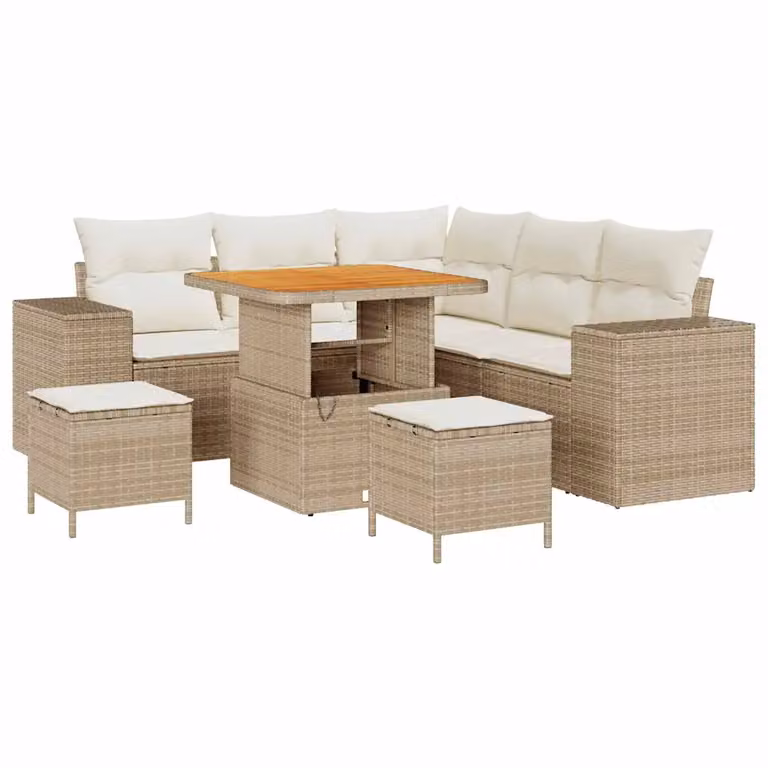 Set Divano da Giardino vidaXL 8 Pezzi a Forma di L Beige con Cuscini e Tavolino in Polyrattan e Acciaio