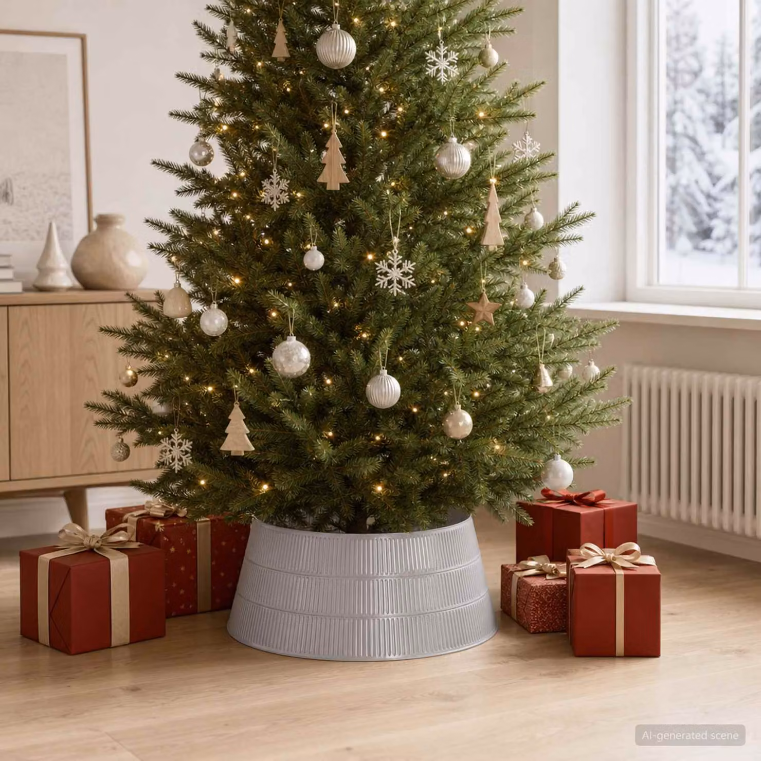 Gonnella per albero di Natale a forma di cono vidaXL, Argento, Ø 73 x H 25,5 cm