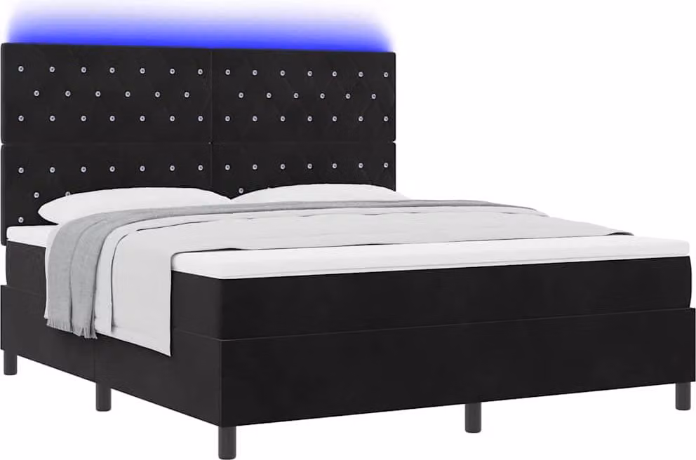 Letto a molle LED con materasso nero 180 x 200 cm in velluto