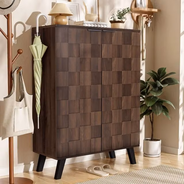 Scarpiera OKWISH moderna con ante soft-close in MDF, colore marrone e nero, ideale per ingresso o camera da letto, L: 110 cm, H: 80 cm, P: 35,5 cm