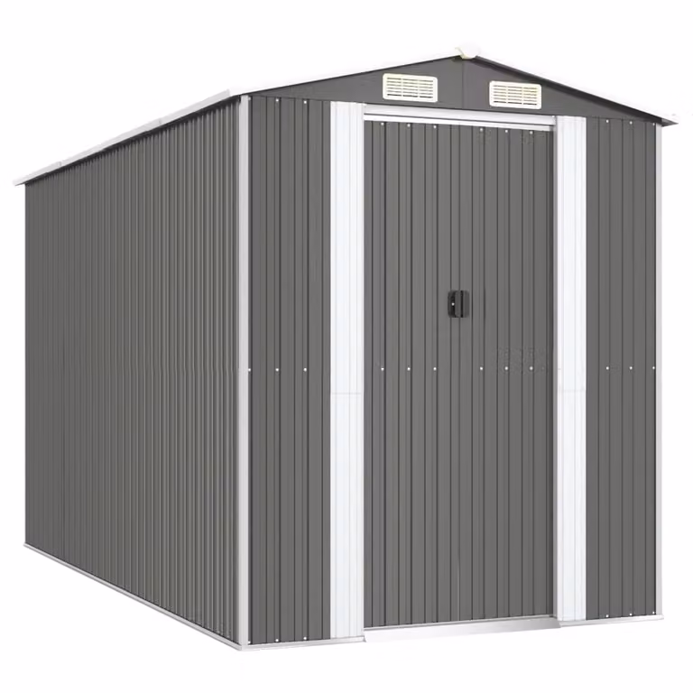 Capanno da Giardino Grigio Chiaro 192x357x223cm Acciaio Zincato