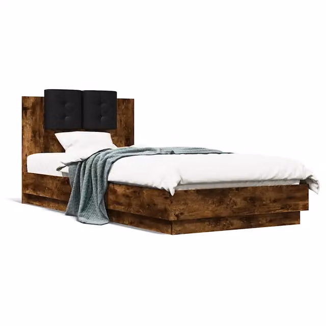 Letto singolo | Letto per adulti | Giroletto con Testiera Rovere Fumo 90x200 cm Legno Multistrato