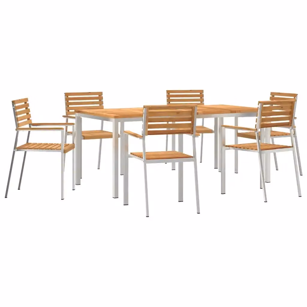 Set da pranzo per giardino vidaXL in legno di teak marrone con struttura in acciaio inossidabile, 7 pezzi – 2