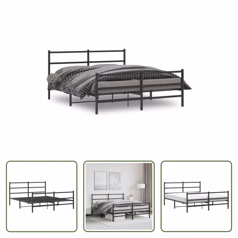 The Living Store Struttura letto con testiera e pediera in metallo nero 160x200 cm