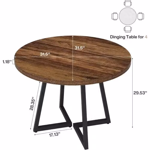 Tavolo rotondo REDOM in stile industriale in MDF e metallo, colore nero e marrone, Diametro: 80 cm – 2