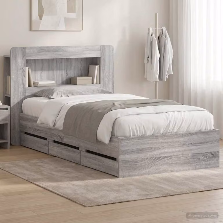 Letto con contenitore e testata vidaXL in legno Sonoma grigio L/P/H: 221.5 x 140 x 119.5 cm