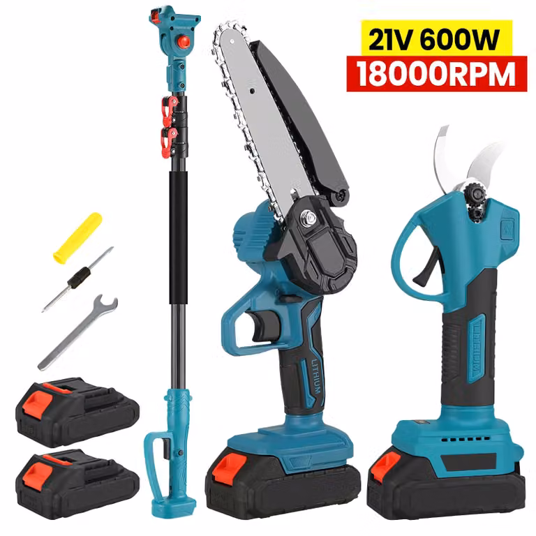 Troncatrice professionale, motore brushless, asta telescopica, 600W + 2 batterie