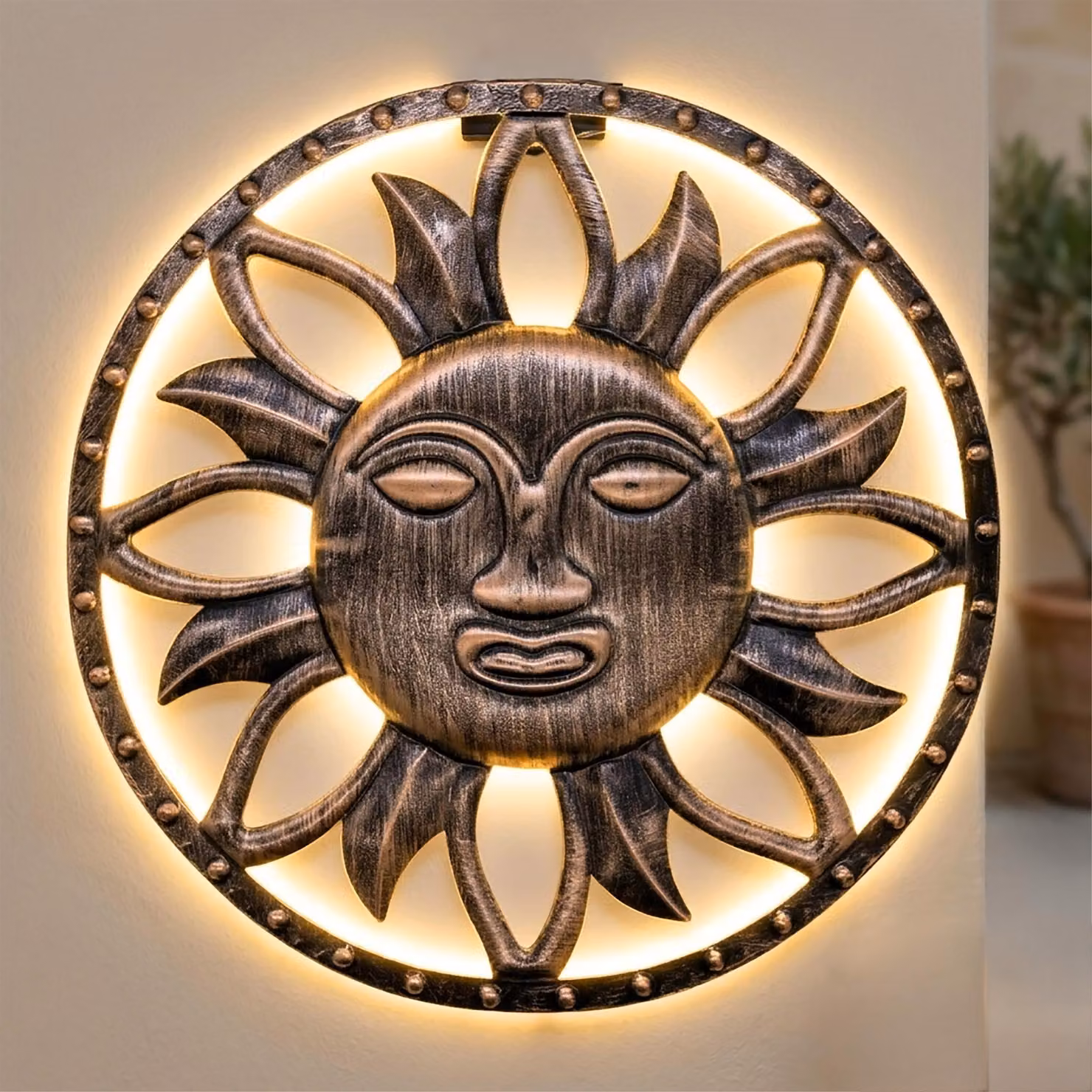 1.01 Lampada da parete solare SONNE - Ø circa 37,3 cm - Illuminazione decorativa da giardino a parete