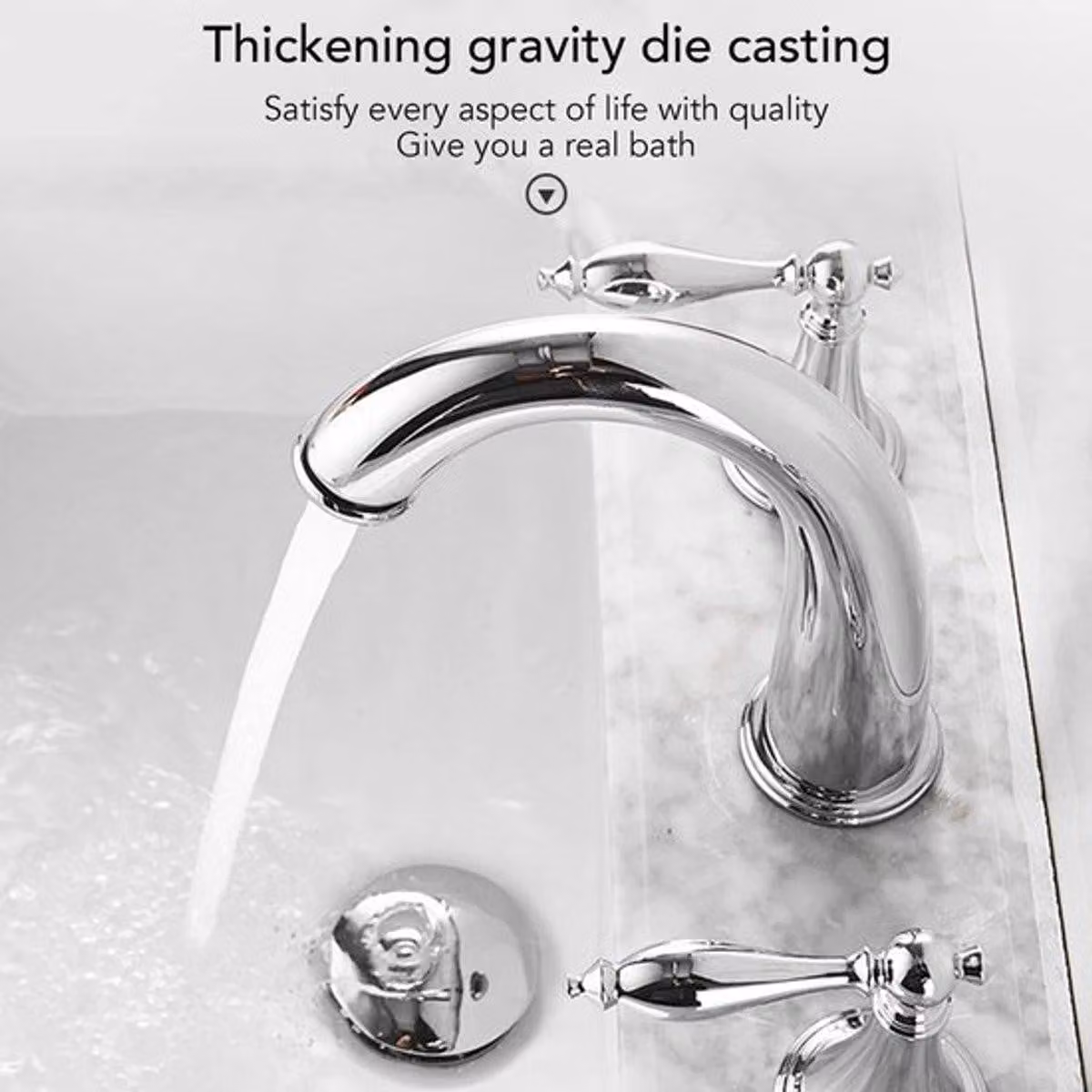 Miscelatore per bagno: 3 fori, elevata resistenza alla pressione, doppio manopola, sistema anti-goccia, altezza del beccuccio: 11,5 cm