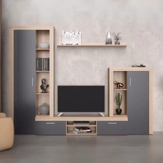 Parete attrezzata Nobel 263,1x40x202h colore rovere sonoma e grafite