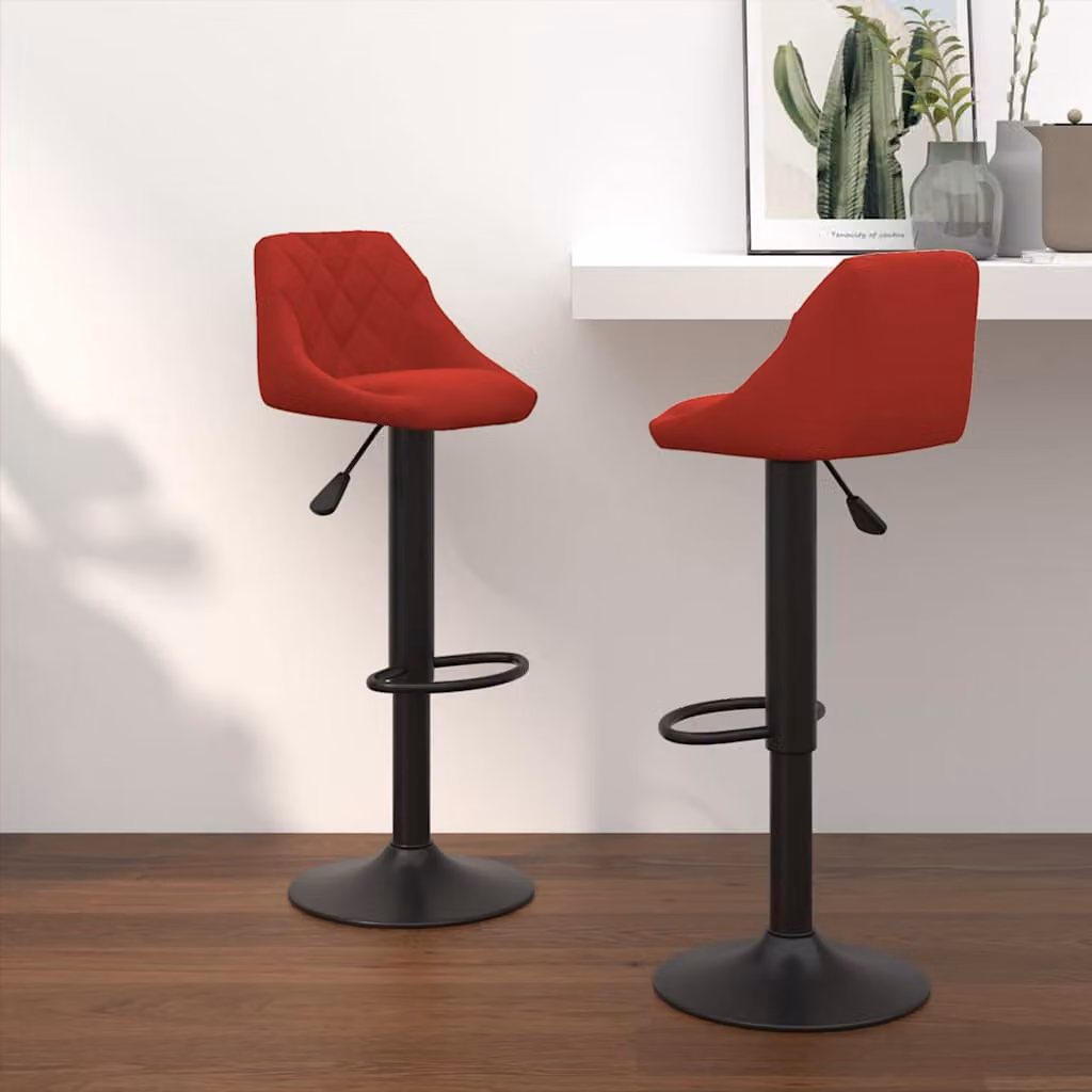 Set di 2 sgabelli da bar vidaXL in velluto rosso con seduta girevole a 360 gradi – 1