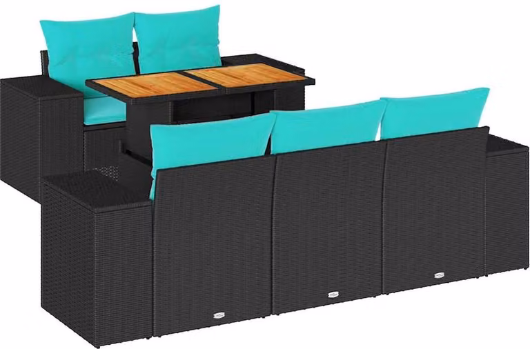 Set Divano da Giardino 6 pz con Cuscini Nero in Polyrattan