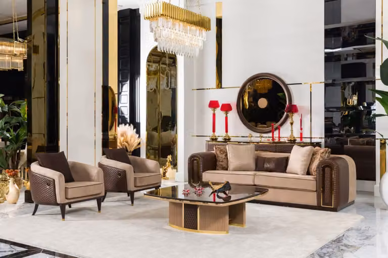 Hellbeige Wohnzimmer Sofagarnitur Stilvoller Dreisitzer Sessel Tisch
