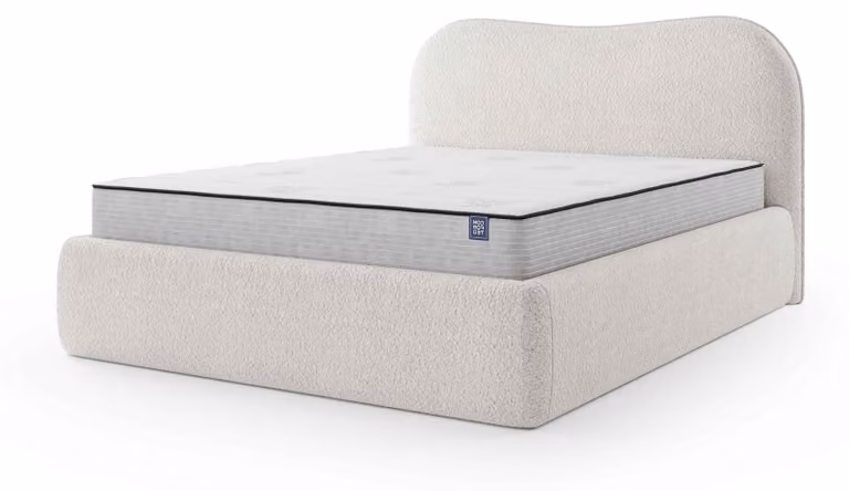 Letto imbottito con contenitore integrato, modello Leo, colore crema, dimensioni 140 x 200 cm