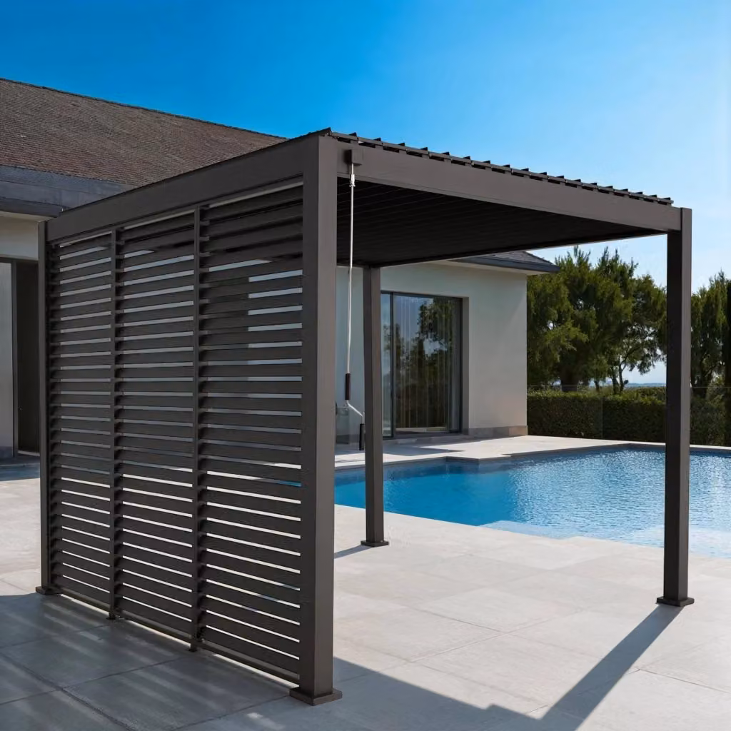 Pergola bioclimatica Sweeek in alluminio color antracite con lamelle orientabili L: 301 cm, P: 250 cm, H: 35 cm – 2
