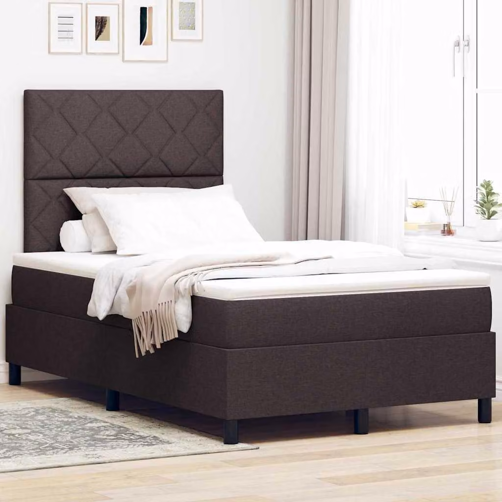 Maison Exclusive - Letto boxspring con testiera, marrone scuro, 120 x 200 cm, tessuto