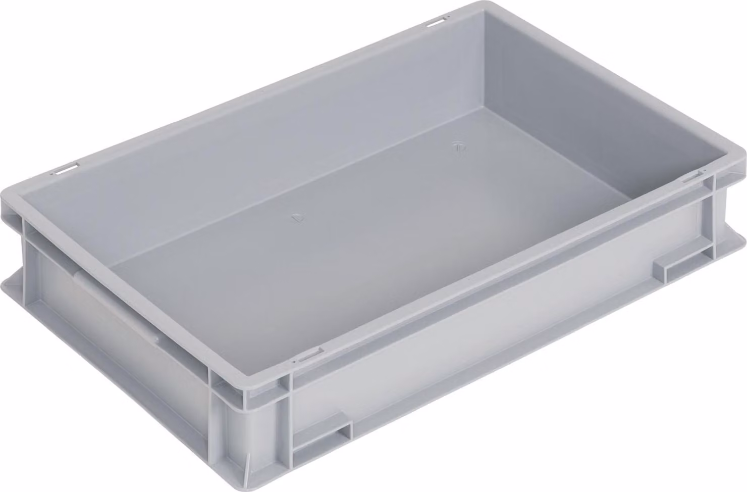 Contenitore di trasporto, dimensioni L600 x P400 x H120 mm, colore grigio, materiale PP, modello "Muschelgr.", pareti laterali chiuse, marca TECWERK