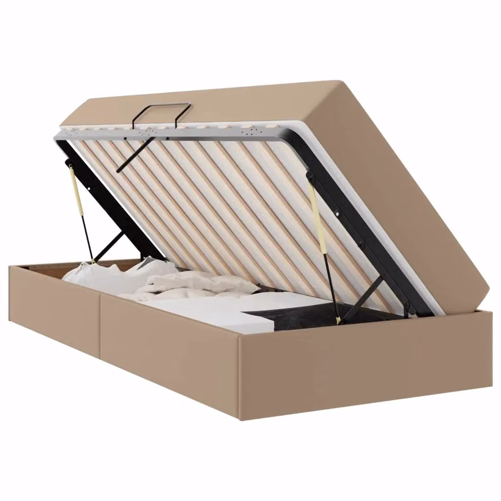Letto con contenitore e materasso ibrido vidaXL in ecopelle beige L/P/H: 190 x 90 x 43,5 cm – 2